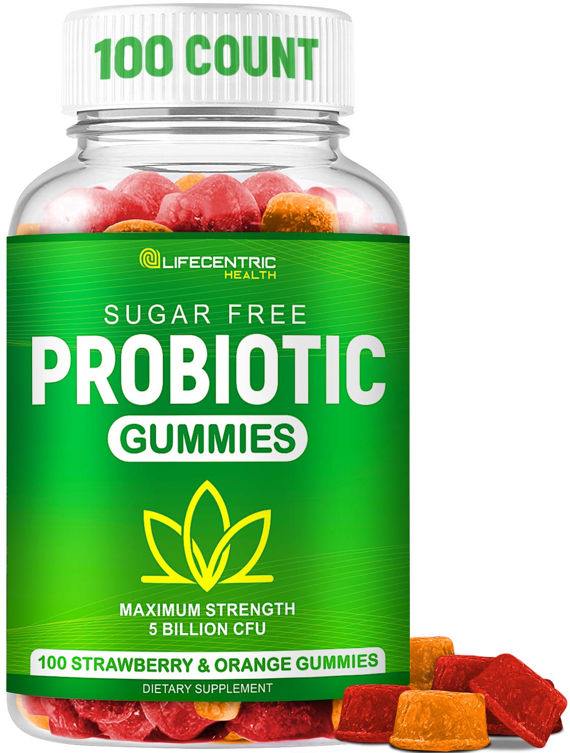 Probiotic Gummies for Adults and Kids Max Strength 5 Billion CFU | Organic Sugar Free Gummies for Digestive Health | 100 Count Vegan Gluten Free Chewable Probiotics - Maple Wellness Supplements