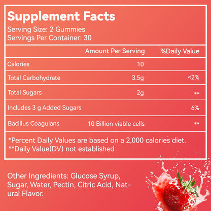 Probiotic Gummies for Digestive Health - 10 Billion CFU Bacillus Coagulans - Vegan & Non-GMO - Immune & Digestive Support for Men & Women - Strawberry & Mixed Berry Flavor - Maple Wellness Supplements