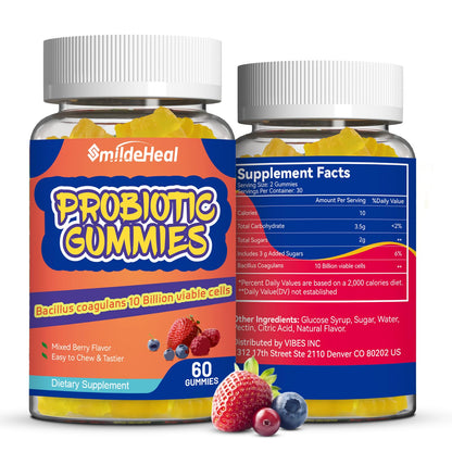 Probiotic Gummies for Digestive Health - 10 Billion CFU Bacillus Coagulans - Vegan & Non-GMO - Immune & Digestive Support for Men & Women - Strawberry & Mixed Berry Flavor - Maple Wellness Supplements