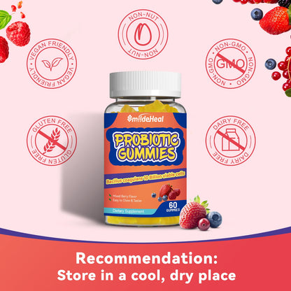 Probiotic Gummies for Digestive Health - 10 Billion CFU Bacillus Coagulans - Vegan & Non-GMO - Immune & Digestive Support for Men & Women - Strawberry & Mixed Berry Flavor - Maple Wellness Supplements