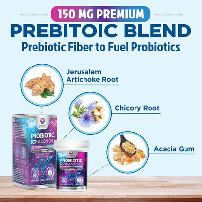 Probiotics 100 Billion CFU - 16 Premium Strains + Prebiotics - Best Probiotics for Women & Men - Supports Immune, Digestive & Gut Health, Supports Occasional Constipation, Gas & Bloating - 30 Capsules - Maple Wellness Supplements