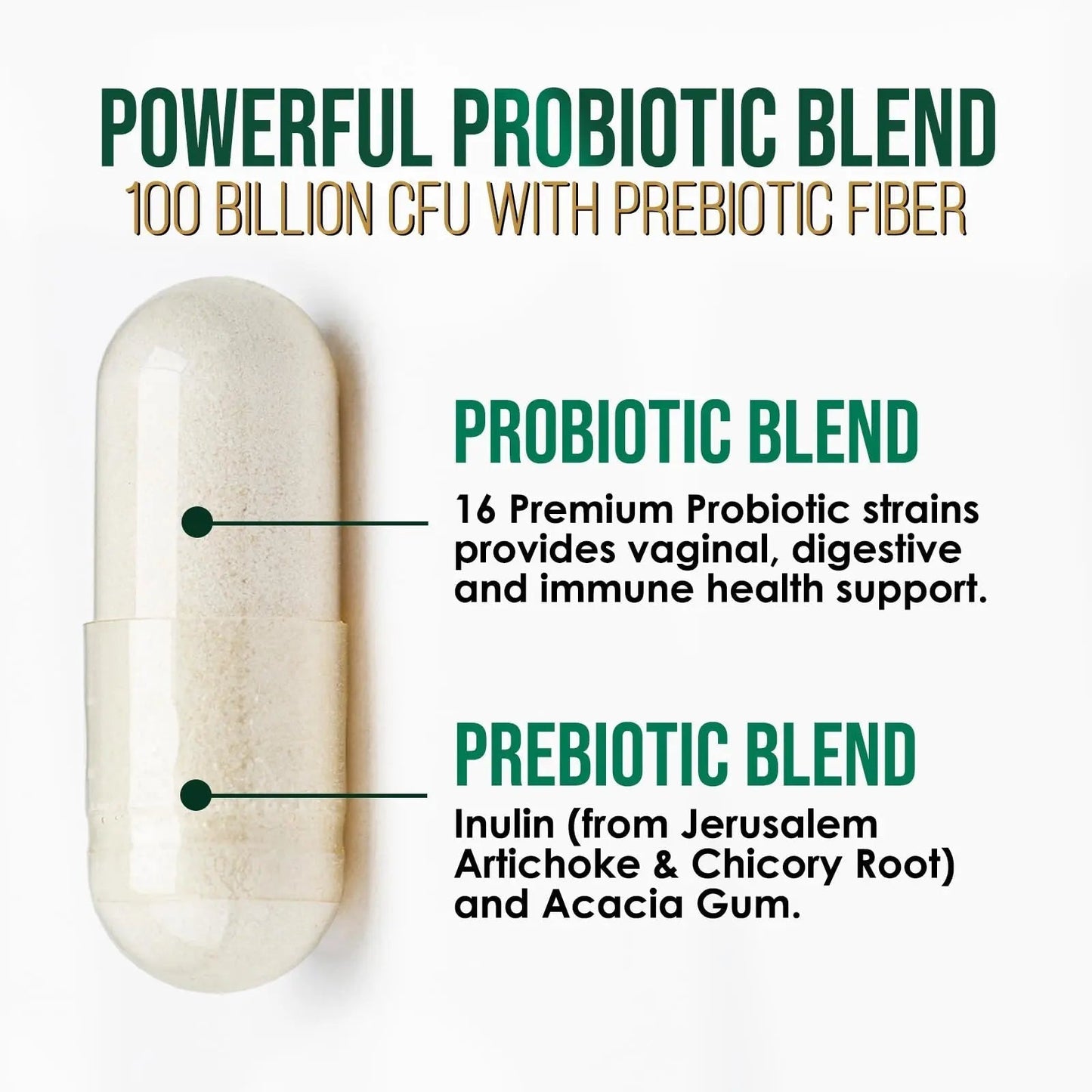 Probiotics 100 Billion CFU Per Serving - 16 Premium Probiotic Strains Prebiotics - Immune Support, Gut Health, Occasional Constipation, Gas & Bloating, Probiotics Supplement, USA Bottled, 60 Capsules - Maple Wellness Supplements