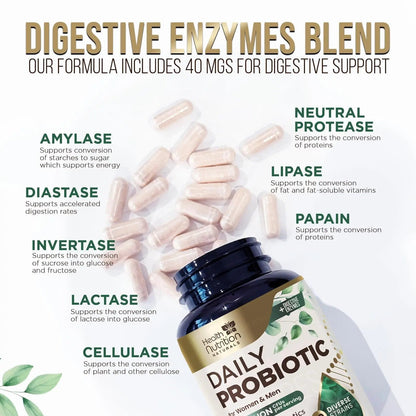 Probiotics 50 Billion CFU per Serving - 10 Strains + Prebiotics - Digestive Health, Gut & Immune Support - Occasional Constipation, Gas & Bloating Support for Women & Men, Bottled USA - 60 Capsules - Maple Wellness Supplements