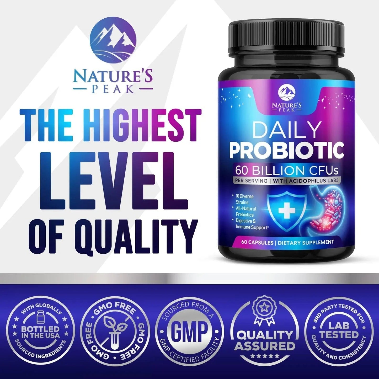 Probiotics 60 Billion CFU - 10 Strains + Digestive Enzymes & Prebiotics - Best Probiotic for Women & Men, Supports Immune, Gut Health, Occasional Constipation, Diarrhea, Gas & Bloating - 60 Capsules - Maple Wellness Supplements