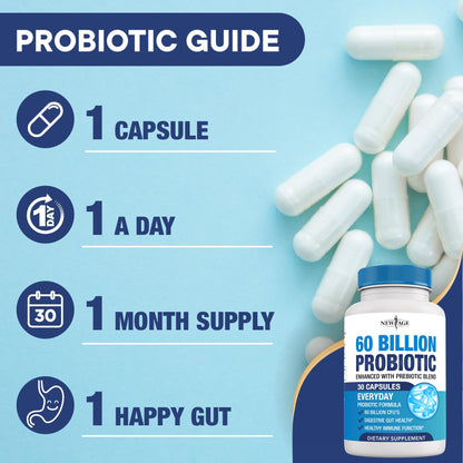 Probiotics 60 Billion CFU with Prebiotic Formula - Probiotics for Women and Men and Adults, 100% Natural Digestive Enzymes, - Maple Wellness Supplements