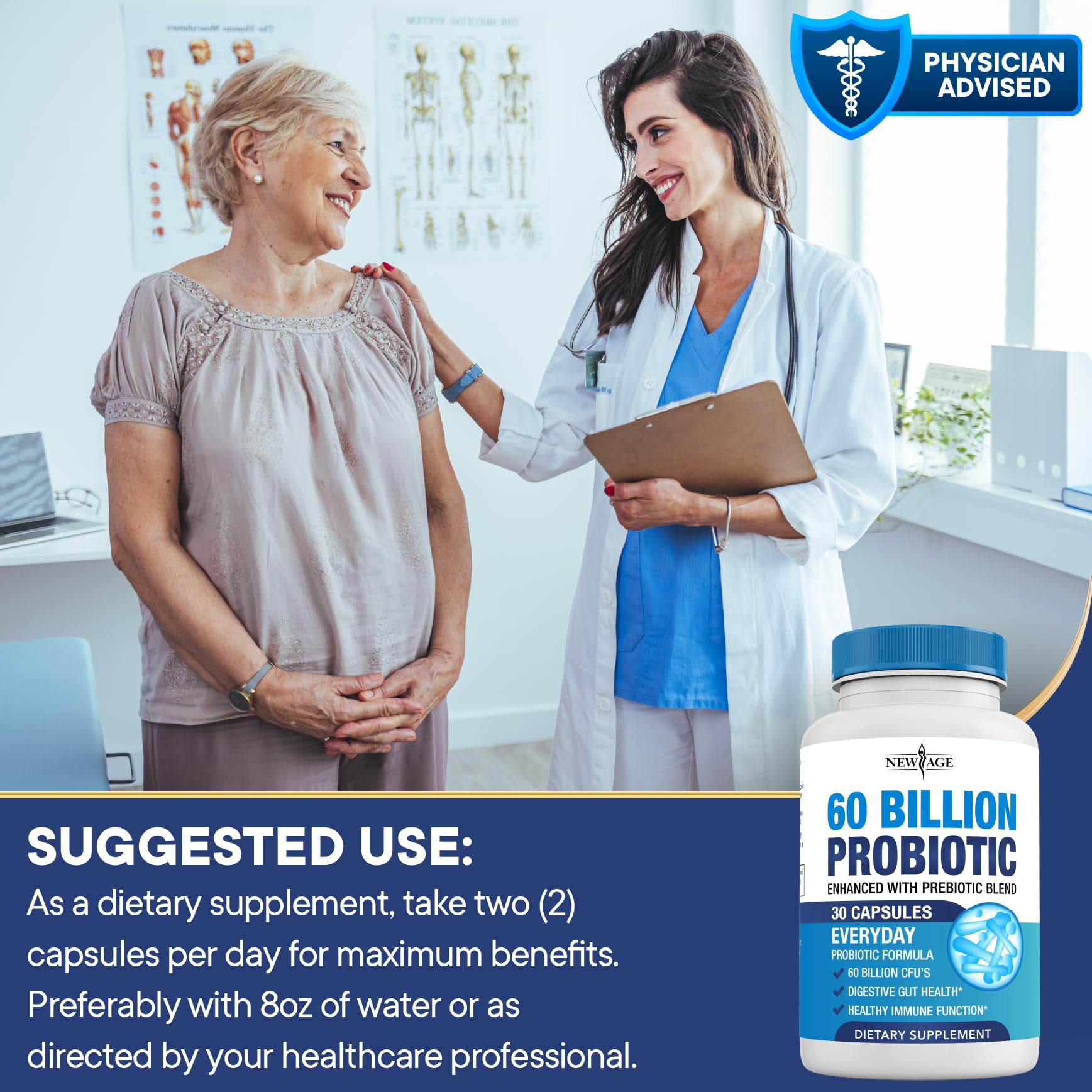 Probiotics 60 Billion CFU with Prebiotic Formula - Probiotics for Women and Men and Adults, 100% Natural Digestive Enzymes, - Maple Wellness Supplements