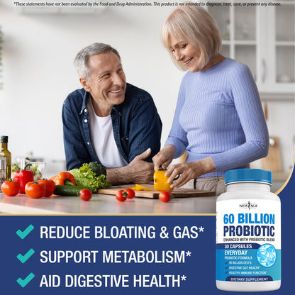 Probiotics 60 Billion CFU with Prebiotic Formula - Probiotics for Women and Men and Adults, 100% Natural Digestive Enzymes, - Maple Wellness Supplements