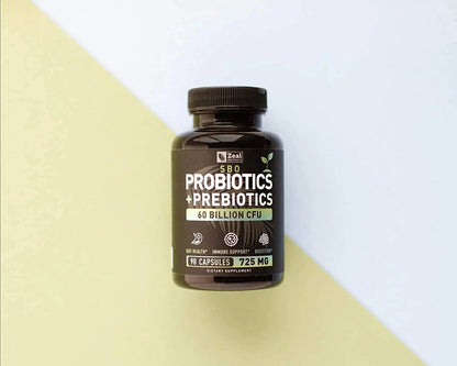 Probiotics and Prebiotics + SBO Probiotics (60 Billion CFU | 90 Capsules) Acidophilus Probiotic w. Saccharomyces Boulardii, Bifidobacterium + Spore Probiotic & Organic Sprouted Prebiotic Fiber Blend - Maple Wellness Supplements