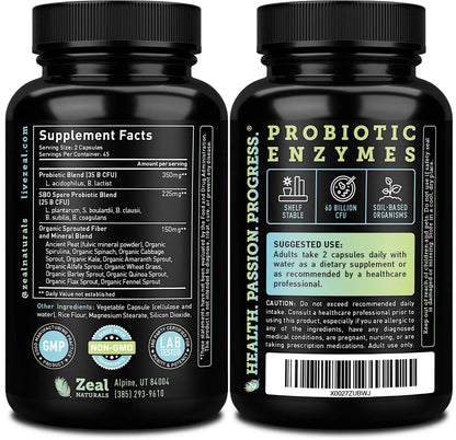 Probiotics and Prebiotics + SBO Probiotics (60 Billion CFU | 90 Capsules) Acidophilus Probiotic w. Saccharomyces Boulardii, Bifidobacterium + Spore Probiotic & Organic Sprouted Prebiotic Fiber Blend - Maple Wellness Supplements