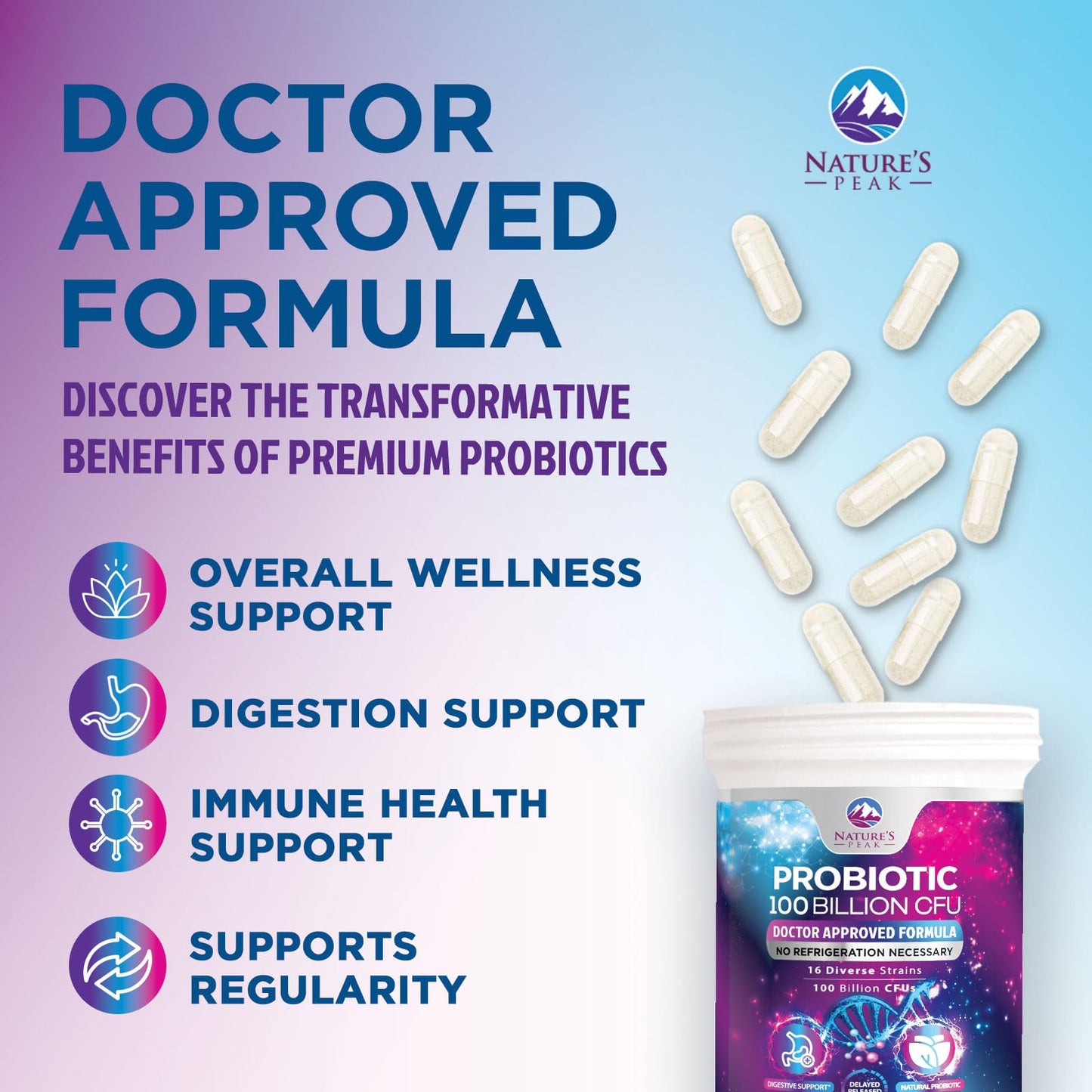 Probiotics for Digestive Gut Health - 100 Billion CFU Per Capsule, 16 Premium Strains & Prebiotics - Best Probiotics for Women & Men, Occasional Constipation - Maple Wellness Supplements