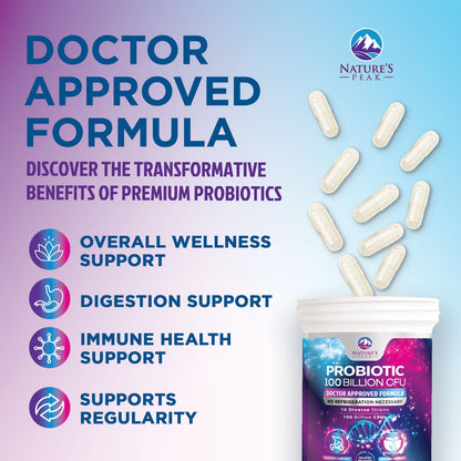 Probiotics for Digestive Gut Health - 100 Billion CFU Per Capsule, 16 Premium Strains & Prebiotics - Best Probiotics for Women & Men, Occasional Constipation - Maple Wellness Supplements