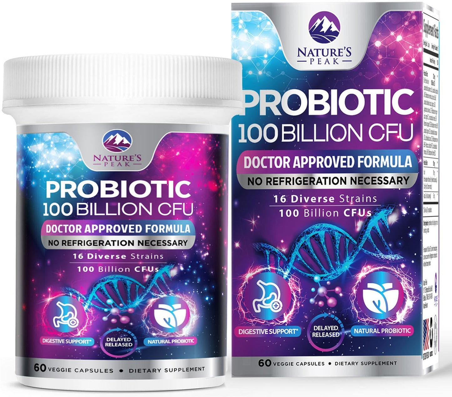 Probiotics for Digestive Gut Health - 100 Billion CFU Per Capsule, 16 Premium Strains & Prebiotics - Best Probiotics for Women & Men, Occasional Constipation - Maple Wellness Supplements
