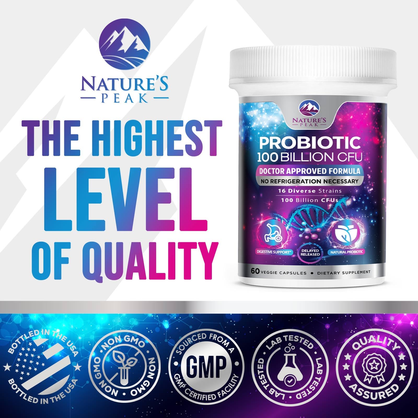 Probiotics for Digestive Gut Health - 100 Billion CFU Per Capsule, 16 Premium Strains & Prebiotics - Best Probiotics for Women & Men, Occasional Constipation - Maple Wellness Supplements