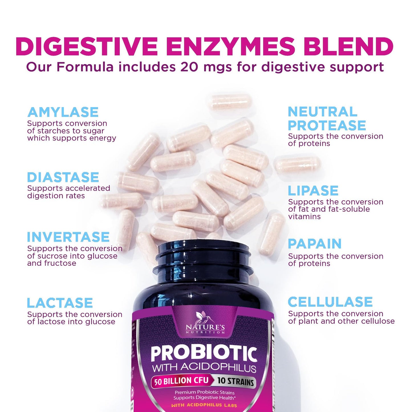 Probiotics for Digestive Gut Health - 50 Billion CFU Per Capsule, 10 Premium Strains & Prebiotics - Best Probiotics for Women & Men, Occasional Constipation, Gas, Immune Health Support - 180 Capsules - Maple Wellness Supplements