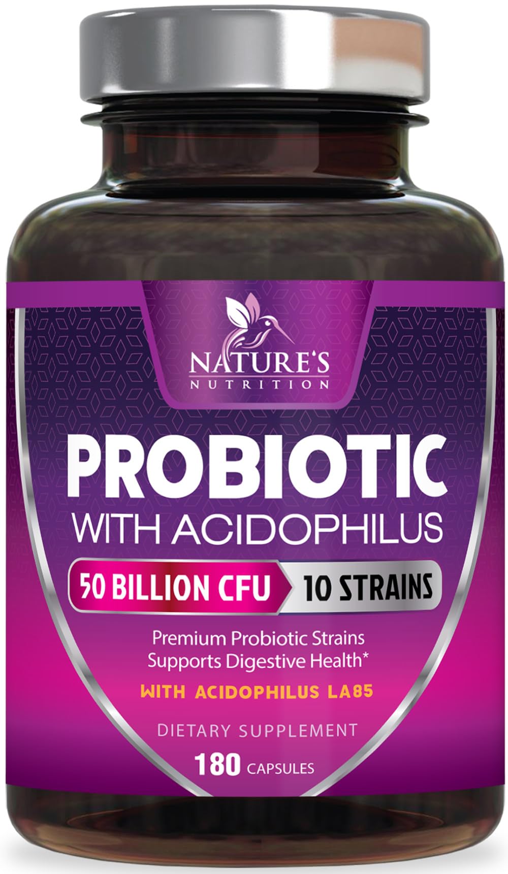 Probiotics for Digestive Gut Health - 50 Billion CFU Per Capsule, 10 Premium Strains & Prebiotics - Best Probiotics for Women & Men, Occasional Constipation, Gas, Immune Health Support - 180 Capsules - Maple Wellness Supplements