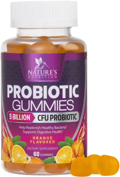 Probiotics for Digestive Health Gummies 5 Billion CFU - 6 Unique Strains for Daily Immune Support & Gut Health, Constipation, Gas & Bloating - Best Probiotic Supplement for Women & Men - 60 Gummies - Maple Wellness Supplements