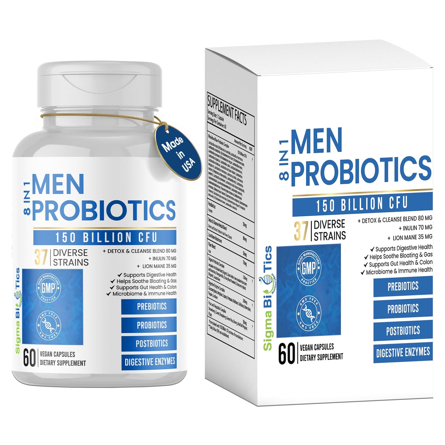 Probiotics for Men - 150 Billion CFU Acidophilus Capsules with Prebiotics & Postbiotics - Supports Gut Microbiome, Colon & Immune Health - Maple Wellness Supplements