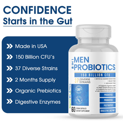 Probiotics for Men - 150 Billion CFU Acidophilus Capsules with Prebiotics & Postbiotics - Supports Gut Microbiome, Colon & Immune Health - Maple Wellness Supplements