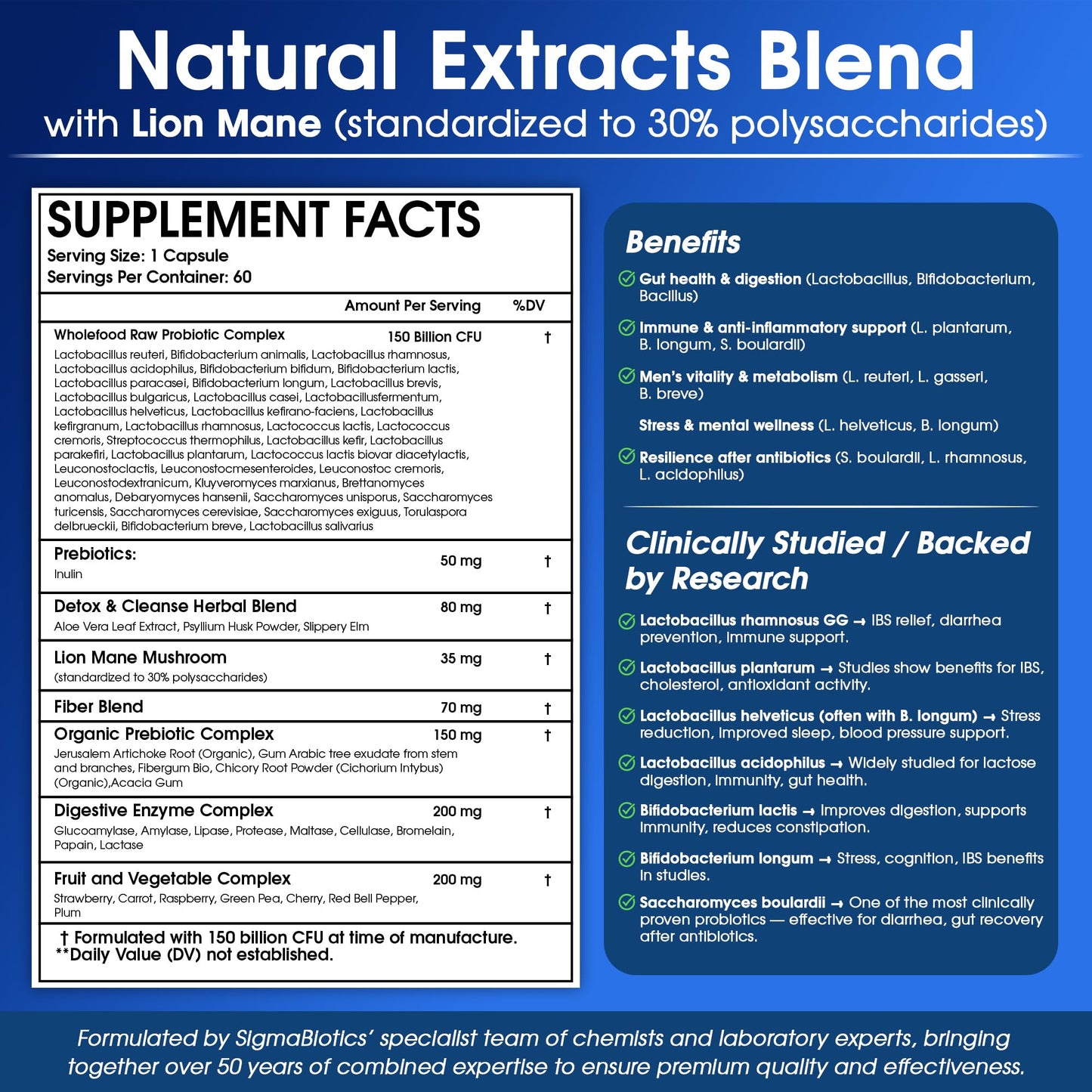 Probiotics for Men - 150 Billion CFU Acidophilus Capsules with Prebiotics & Postbiotics - Supports Gut Microbiome, Colon & Immune Health - Maple Wellness Supplements