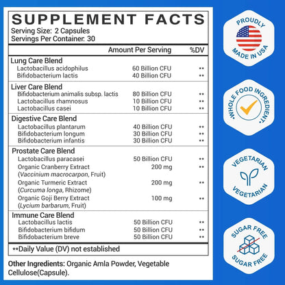 Probiotics for Men, 500 Billion CFU & 12 Mens Probiotic for Digestive Health + 4 Organic Prebiotic Fiber, for Digestive, Gut, Immune Health, Bloating, Gas, Energy Support, Shelf Stable - 120 Capsules - Maple Wellness Supplements