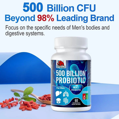 Probiotics for Men, 500 Billion CFU & 12 Mens Probiotic for Digestive Health + 4 Organic Prebiotic Fiber, for Digestive, Gut, Immune Health, Bloating, Gas, Energy Support, Shelf Stable - 120 Capsules - Maple Wellness Supplements