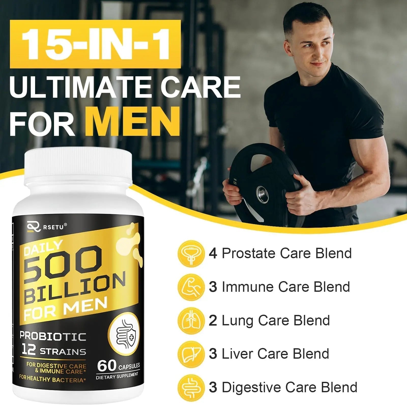 Probiotics for Men, 500 Billion CFUs & 12 Strains Mens Probiotic with Turmeric Cranberry, Goji, Gut Health for Men, for Digestive Health, Gut, Bloating & Gas, Immune, Energy Support, 120-Day Supply - Maple Wellness Supplements