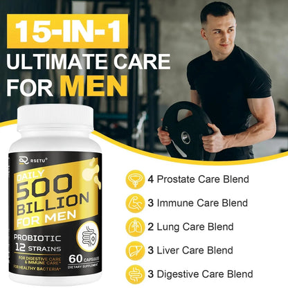 Probiotics for Men, 500 Billion CFUs & 12 Strains Mens Probiotic with Turmeric Cranberry, Goji, Gut Health for Men, for Digestive Health, Gut, Bloating & Gas, Immune, Energy Support, 120-Day Supply - Maple Wellness Supplements