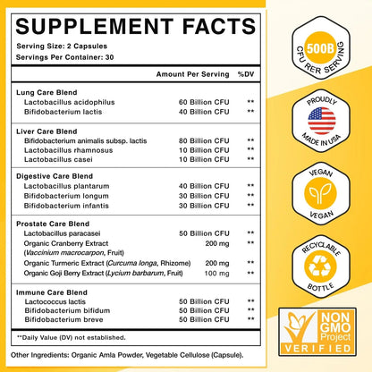 Probiotics for Men, 500 Billion CFUs & 12 Strains Mens Probiotic with Turmeric Cranberry, Goji, Gut Health for Men, for Digestive Health, Gut, Bloating & Gas, Immune, Energy Support, 120-Day Supply - Maple Wellness Supplements