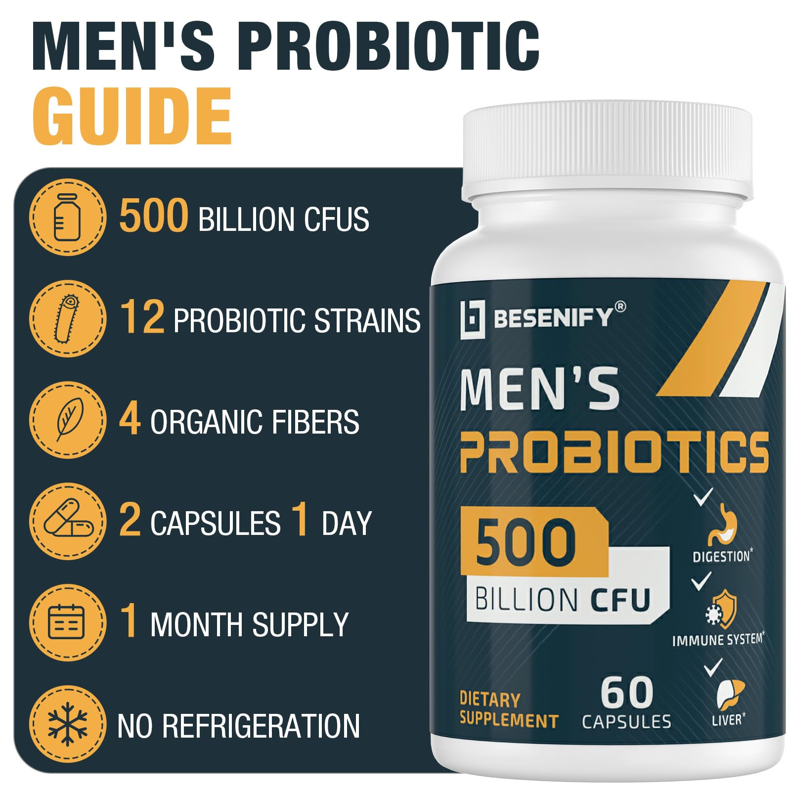 Probiotics for Men, 500 Billion CFUs & 12 Strains, Men's Probiotic with Turmeric, Cranberry, Goji - Probiotics for Digestive Health, Immune, Stomach, - Maple Wellness Supplements