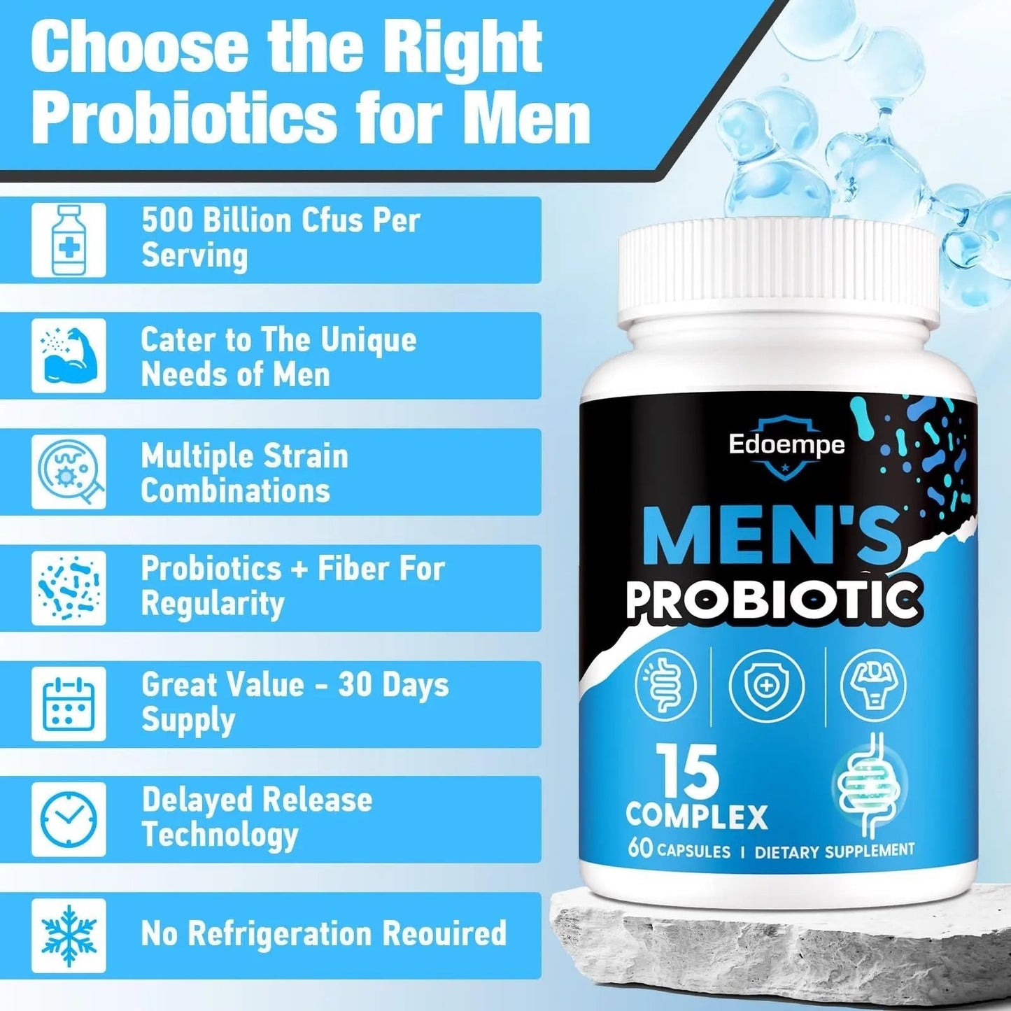 Probiotics for Men, 500 Billion CFUs 12 Strains, Mens Probiotics for Gut Health*, Digestive Health*, Energy, Prostate & Urinary Tract*, with Cranberry, Goji, Turmeric & Amla, Shelf Stable, 60 Caps - Maple Wellness Supplements