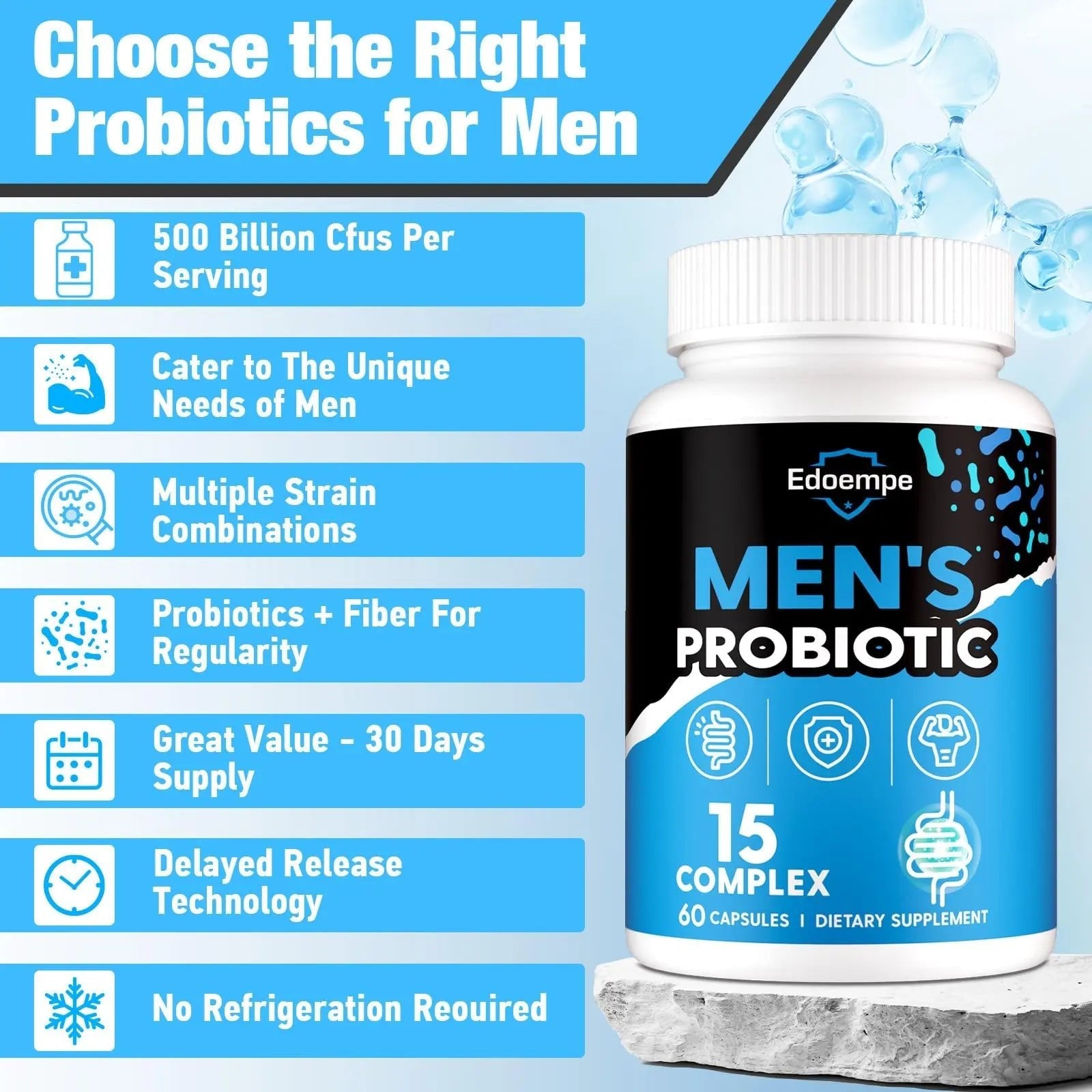 Probiotics for Men, 500 Billion CFUs 12 Strains, Mens Probiotics for Gut Health*, Digestive Health*, Energy, Prostate & Urinary Tract*, with Cranberry, Goji, Turmeric & Amla, Shelf Stable, 60 Caps - Maple Wellness Supplements