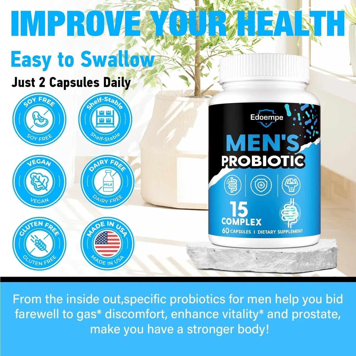 Probiotics for Men, 500 Billion CFUs 12 Strains, Mens Probiotics for Gut Health*, Digestive Health*, Energy, Prostate & Urinary Tract*, with Cranberry, Goji, Turmeric & Amla, Shelf Stable, 60 Caps - Maple Wellness Supplements