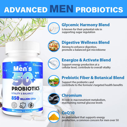 Probiotics for Men, Advanced 50+ Mens Probiotic, Comprehensive Gut & Energy Support with 850 Billion CFU, 1800mg Prebiotics Fiber – Tailored Wellness mens probiotics - Maple Wellness Supplements