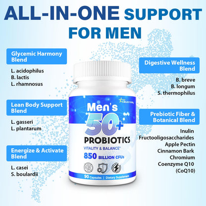 Probiotics for Men, Advanced 50+ Mens Probiotic, Comprehensive Gut & Energy Support with 850 Billion CFU, 1800mg Prebiotics Fiber – Tailored Wellness mens probiotics - Maple Wellness Supplements