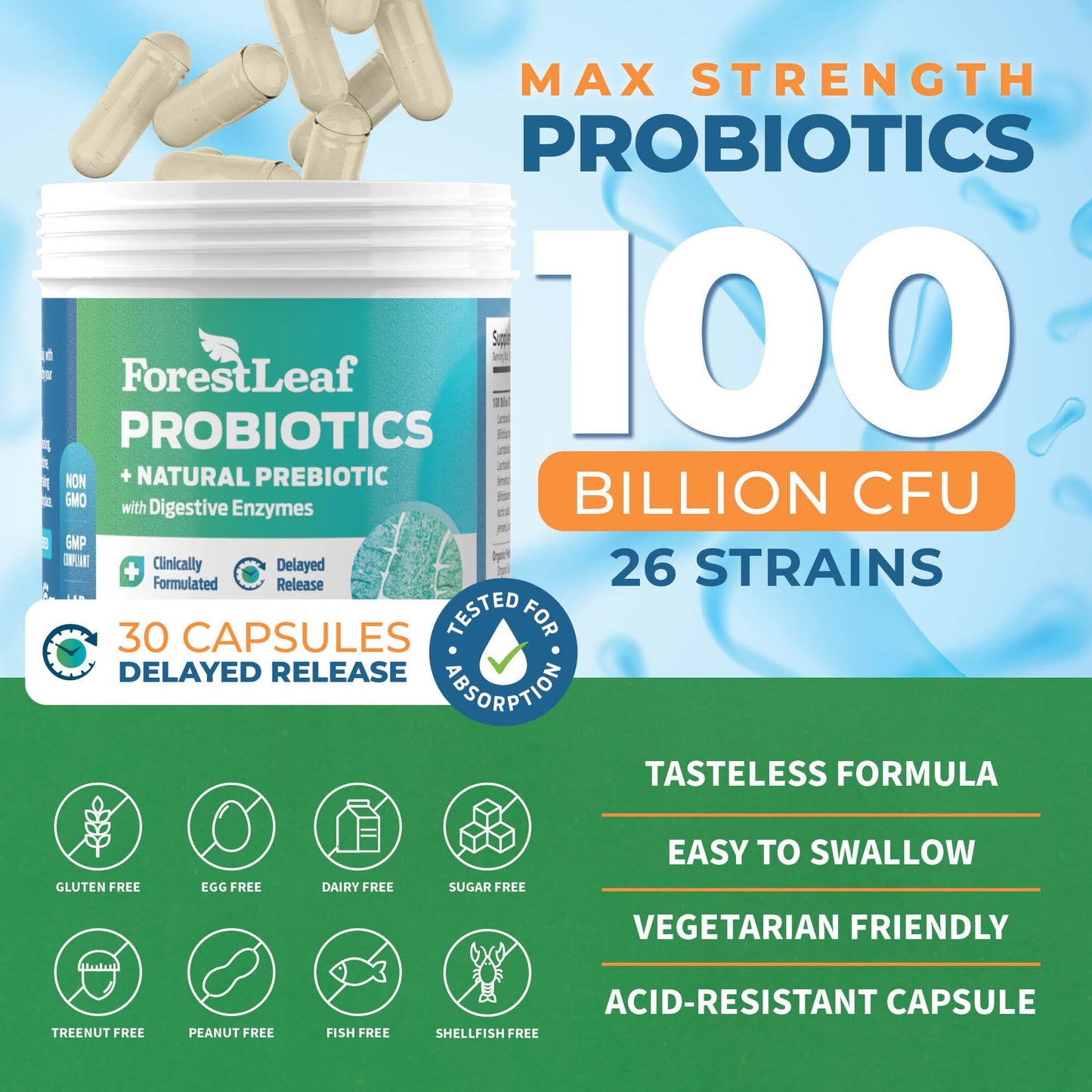 Probiotics for Men and Women, 100 Billion CFU, 26 Unique Strains, Men's and Women's Probiotic and Prebiotics Support Digestive Health, Gut Wellness, Energy, - Maple Wellness Supplements