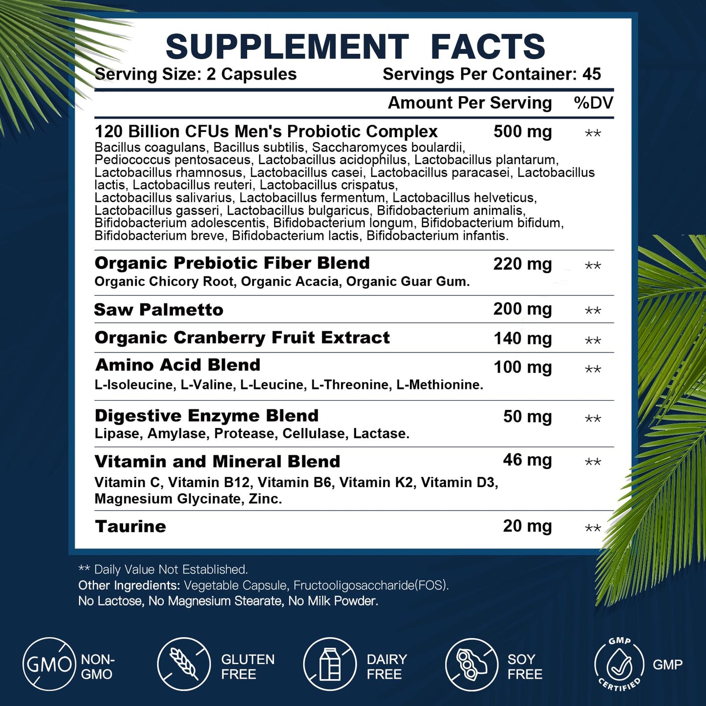 Probiotics for Men Digestive Health, 120 Billion CFUs Mens Probiotic with Digestive Enzymes & Prebiotics & Saw Palmetto & Cranberry for Gut, Prostate & Urinary - Maple Wellness Supplements