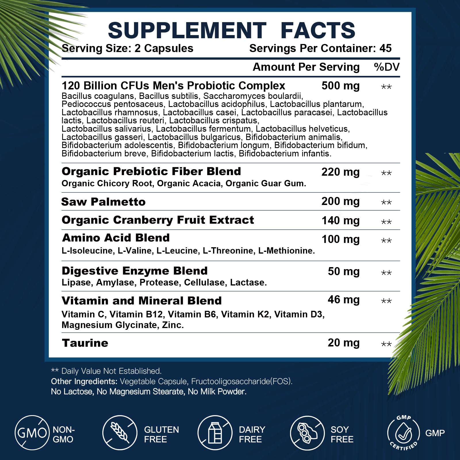 Probiotics for Men Digestive Health, 120 Billion CFUs Mens Probiotic with Digestive Enzymes & Prebiotics & Saw Palmetto & Cranberry for Gut, Prostate & Urinary - Maple Wellness Supplements