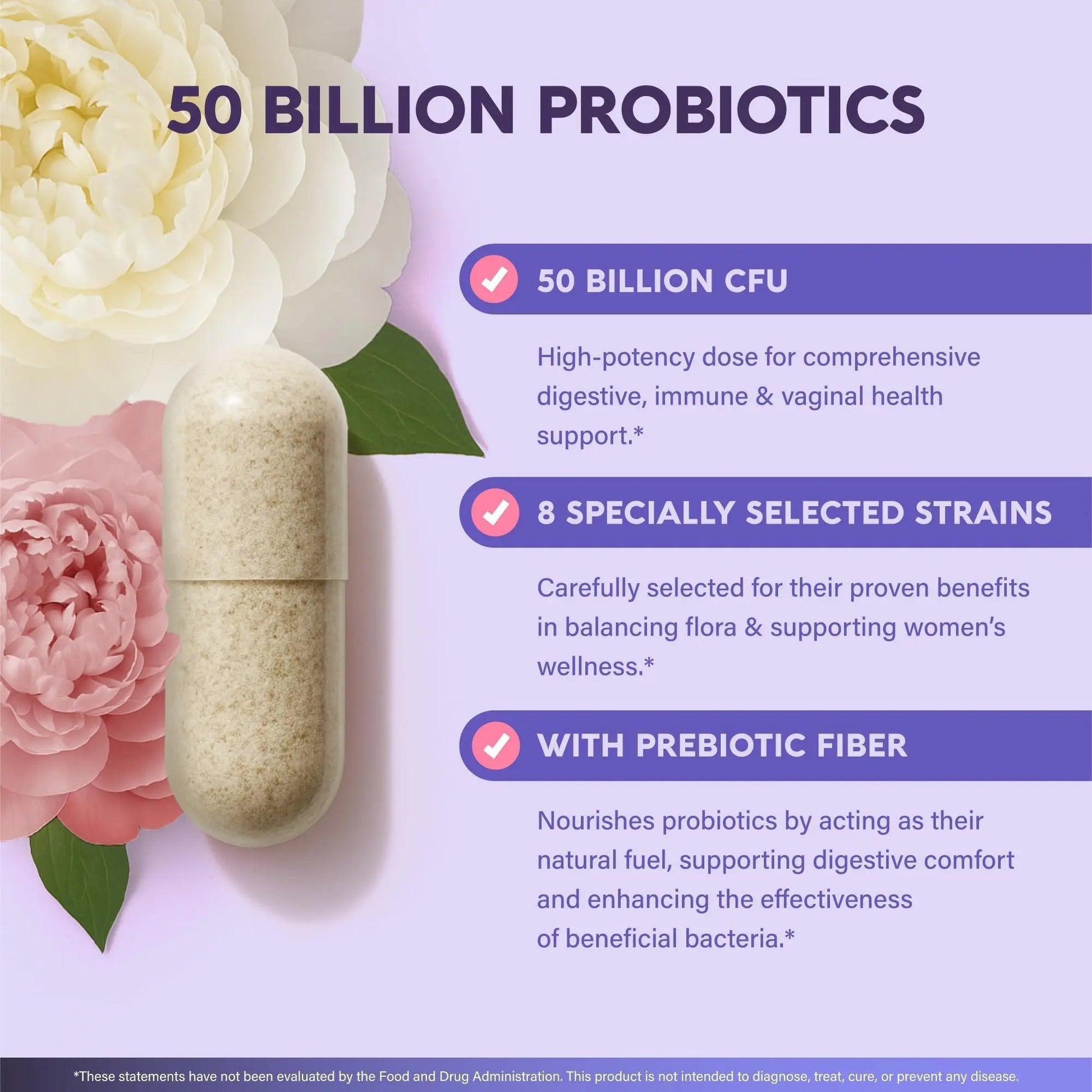 Probiotics for Women 50 Billion CFU - Vaginal Probiotics Clinically Proven for Yeast & pH Balance - Digestion & Bloating Relief - 8 Strains + Prebiotics - Delay Release - Made in USA, 30 Capsules - Maple Wellness Supplements