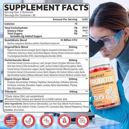 Probiotics for Women and Men, with 15 Prebiotics, 16 Digestive Enzymes & Postbiotics - Probiotics for Digestive Health & Bloating, Probiotic Gummies for Gut Health & Immunity, Sugar-Free, 60 Gummies - Maple Wellness Supplements
