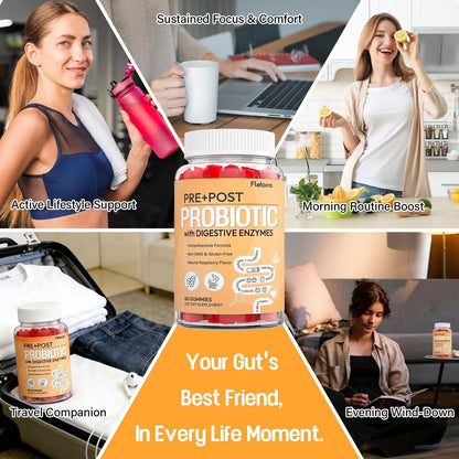 Probiotics for Women and Men, with 15 Prebiotics, 16 Digestive Enzymes & Postbiotics - Probiotics for Digestive Health & Bloating, Probiotic Gummies for Gut Health & Immunity, Sugar-Free, 60 Gummies - Maple Wellness Supplements