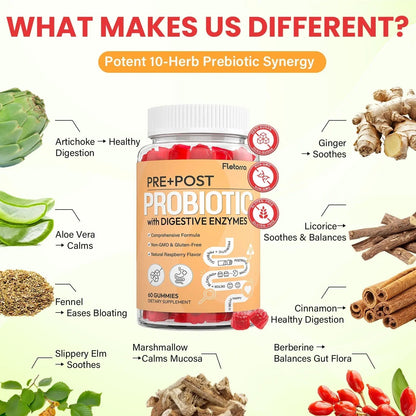 Probiotics for Women and Men, with 15 Prebiotics, 16 Digestive Enzymes & Postbiotics - Probiotics for Digestive Health & Bloating, Probiotic Gummies for Gut Health & Immunity, Sugar-Free, 60 Gummies - Maple Wellness Supplements