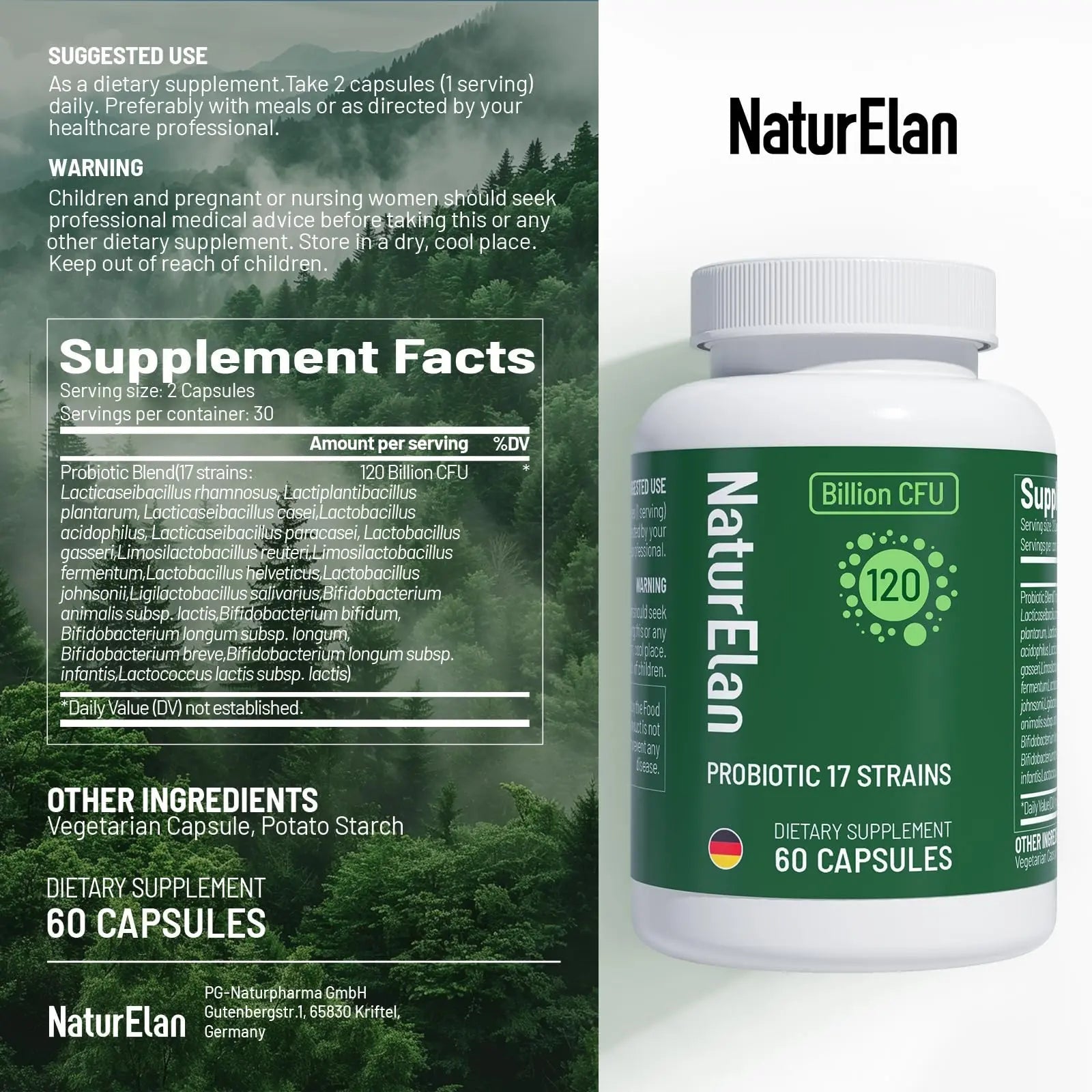 Probiotics for Women & Men - 120 Billion CFU, 17 Powerful Strains for Gut Health, Immunity & Fast Bloating Relief, Third - Party Tested, Non-GMO & Vegan Probiotics Formula for Digestive Health, 60 CT - Maple Wellness Supplements