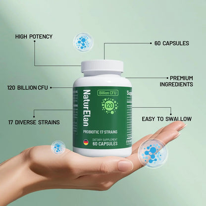 Probiotics for Women & Men - 120 Billion CFU, 17 Powerful Strains for Gut Health, Immunity & Fast Bloating Relief, Third - Party Tested, Non-GMO & Vegan Probiotics Formula for Digestive Health, 60 CT - Maple Wellness Supplements