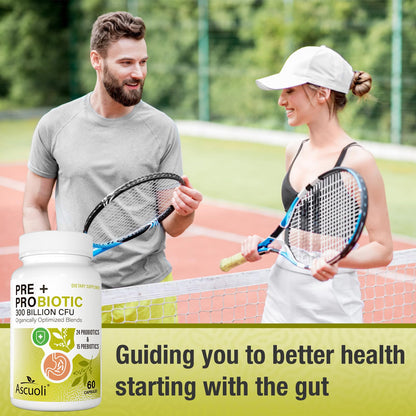 Probiotics for Women & Men - 300 Billion CFU, 24 Strains + 15 Organic Herbs Prebiotics Blend, Daily Probiotic for Digestive Health, Immune, Gut, Bloating - Maple Wellness Supplements