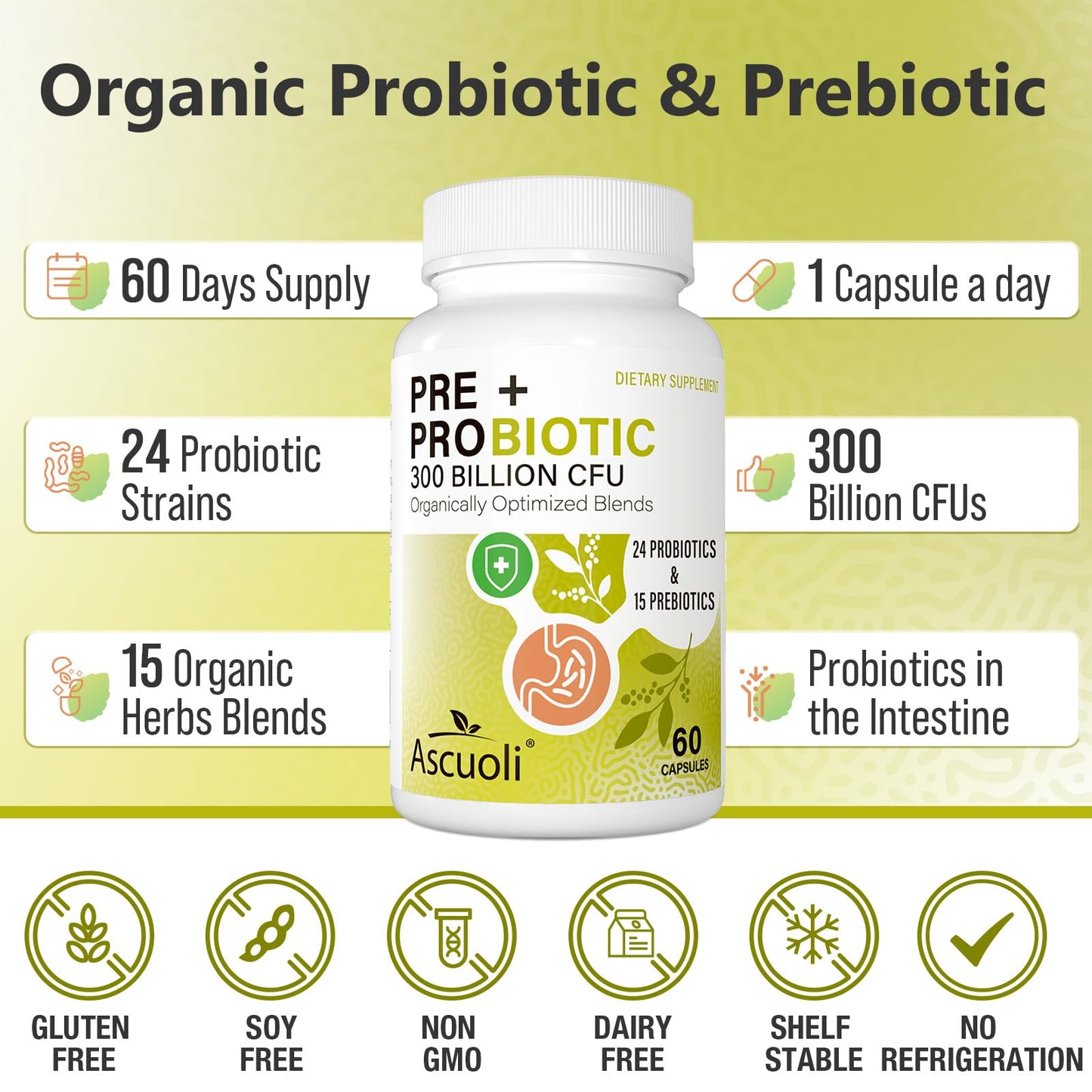 Probiotics for Women & Men - 300 Billion CFU, 24 Strains + 15 Organic Herbs Prebiotics Blend, Daily Probiotic for Digestive Health, Immune, Gut, Bloating - Maple Wellness Supplements