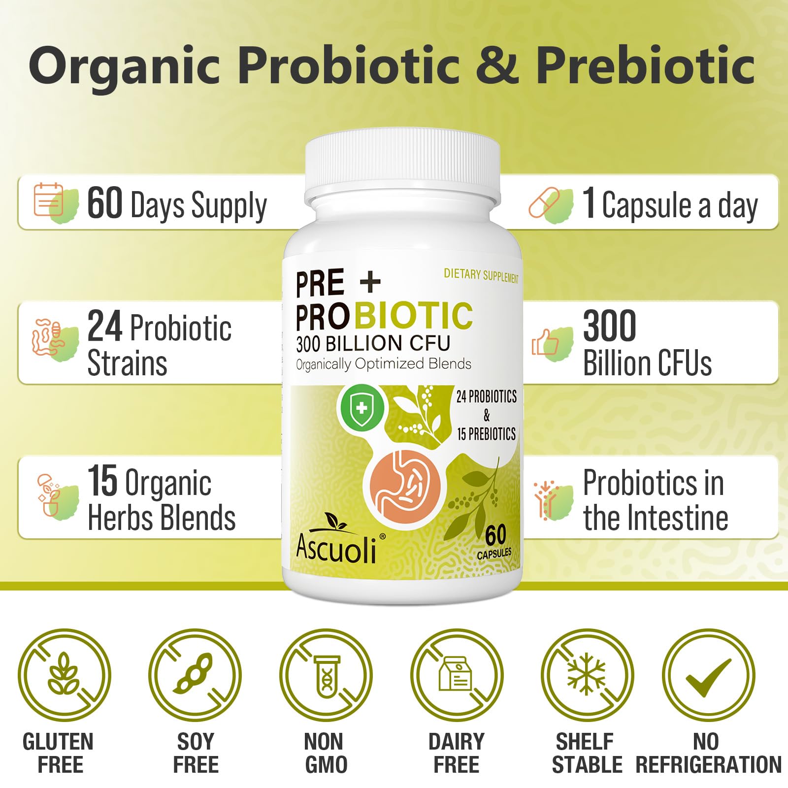 Probiotics for Women & Men - 300 Billion CFU, 24 Strains + 15 Organic Herbs Prebiotics Blend, Daily Probiotic for Digestive Health, Immune, Gut, Bloating - Maple Wellness Supplements