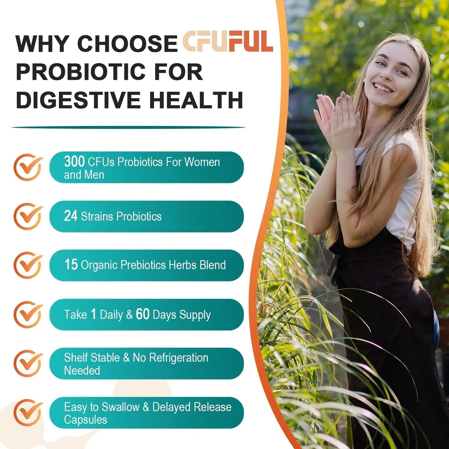 Probiotics for Women & Men - 300 Billion CFU, 24 Strains Probiotic + 15 Organic Herbs Prebiotics Blend, for Overall Digestive Gut Health, Immune, Constipation & Bloating, Shelf Stable - 4 Month Supply - Maple Wellness Supplements