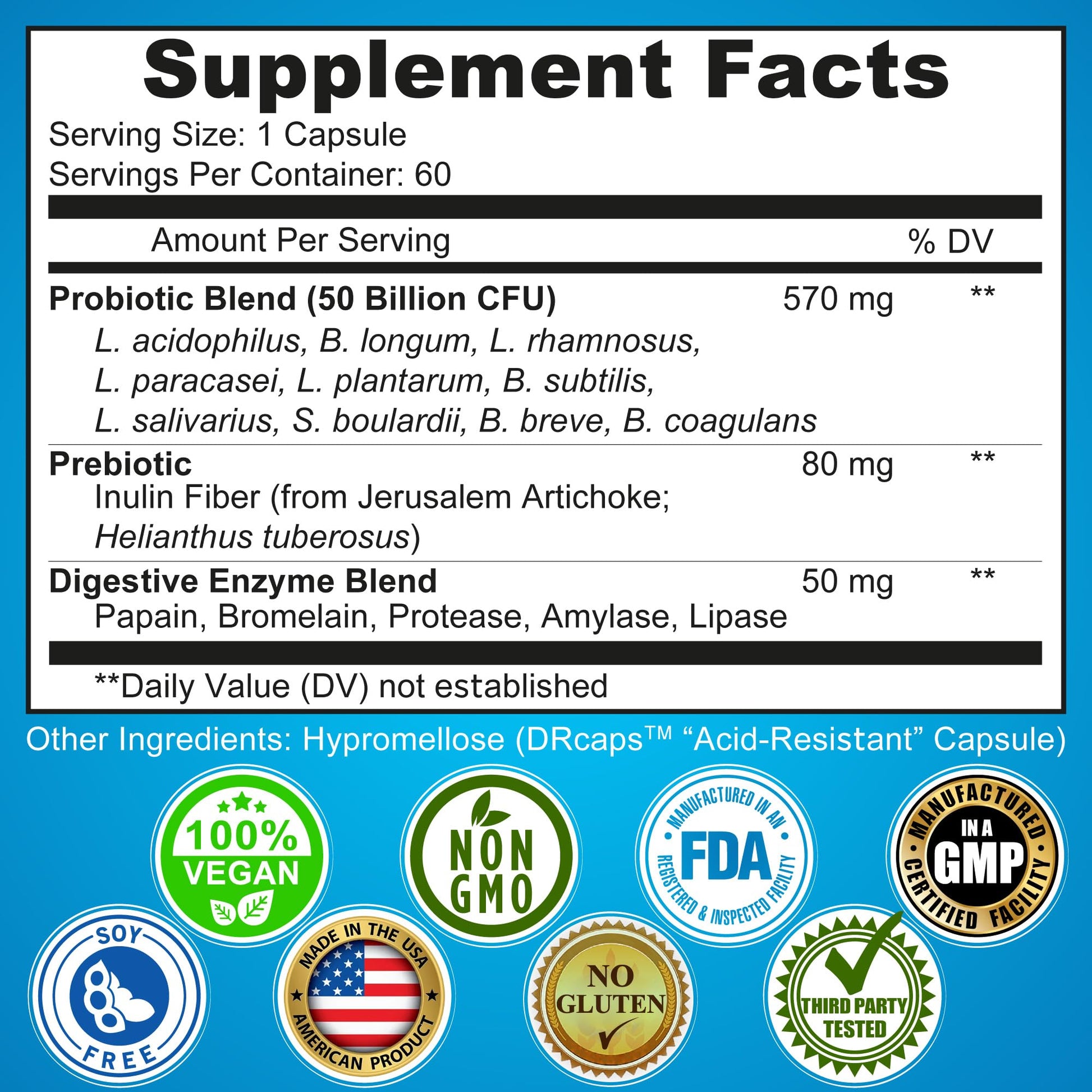 Probiotics with Digestive Enzymes and Prebiotic for Women and Men - 3-In-1 Vegan Probiotic Prebiotic Multi Enzyme Complex for Gut Health - Maple Wellness Supplements