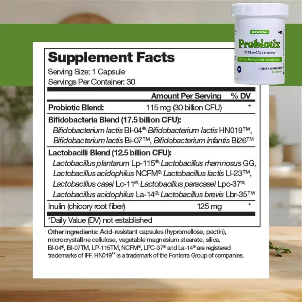 Probiotix – 12 Strain Probiotic + Prebiotic Fiber, 30 Billion CFU | Gut Health & Digestive Balance | Gas & Bloating Support | Immune System Reinforcement | Gluten, Soy & Dairy Free – 30 Capsules - Maple Wellness Supplements