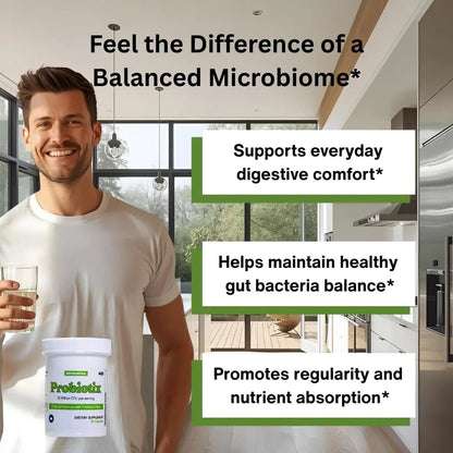 Probiotix – 12 Strain Probiotic + Prebiotic Fiber, 30 Billion CFU | Gut Health & Digestive Balance | Gas & Bloating Support | Immune System Reinforcement | Gluten, Soy & Dairy Free – 30 Capsules - Maple Wellness Supplements